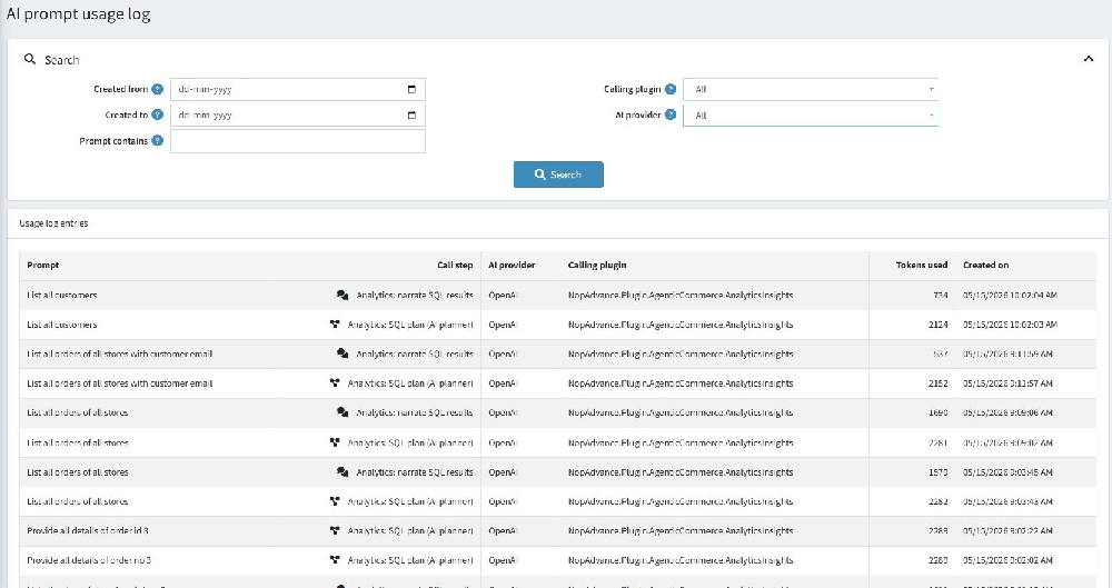 ai analytics insights plugin supports to track ai prompts, history logs